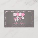 Elegant Pink White Cake Pops Bakery Grey Business Card
