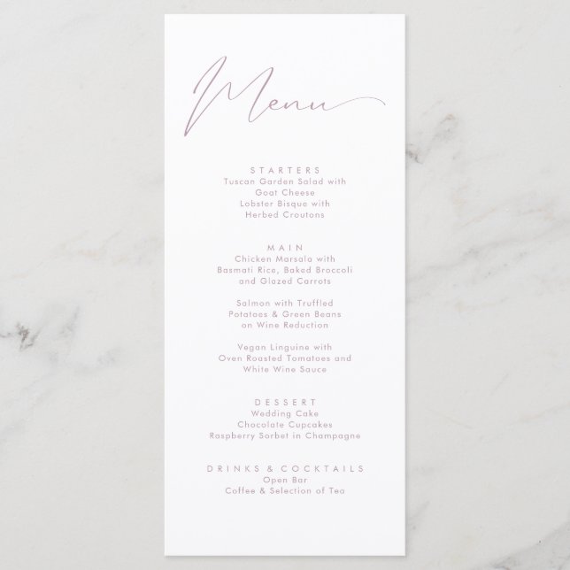 Elegant Pink White Calligraphy Script Wedding Menu (Front)