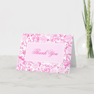 Elegant Pink White Chinoiserie Floral Bird Toile Letterpress Thank You Card