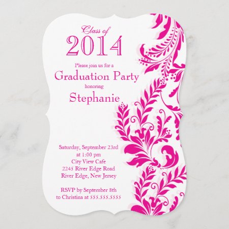 Elegant Pink White Class Of 2014 Graduation Party Invitation