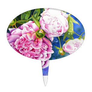 Elegant pink white classic watercolor floral cake topper