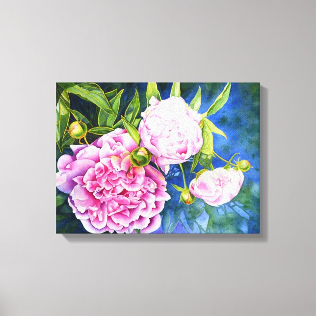 Elegant pink white classic watercolor floral canvas print (Front)