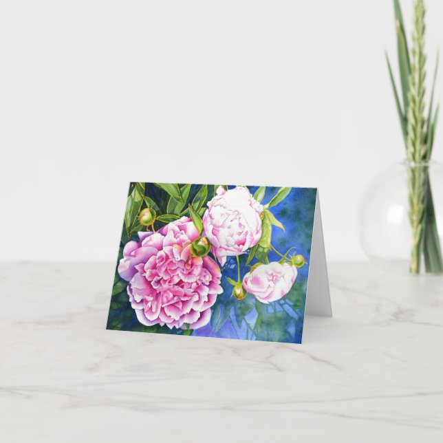 Elegant pink white classic watercolor floral card (Front)