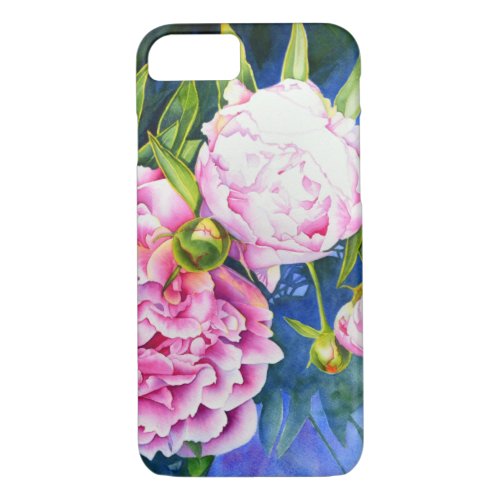 Elegant pink white classic watercolor floral iPhone 87 case