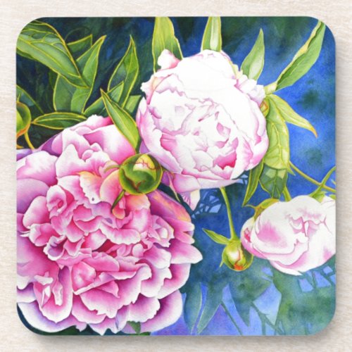 Elegant pink white classic watercolor floral coaster