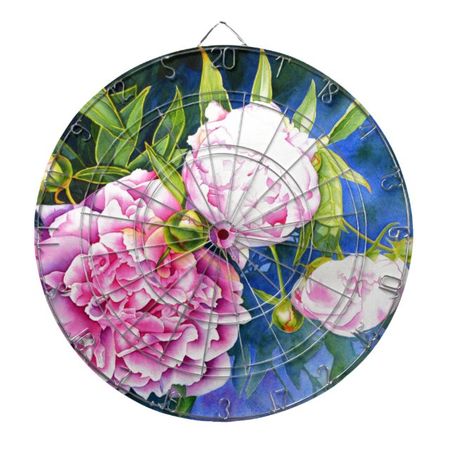 Elegant pink white classic watercolor floral dartboard (Front)