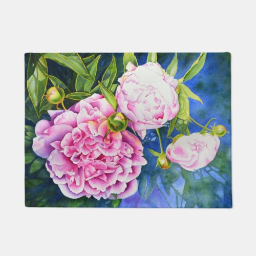 Elegant pink white classic watercolor floral doormat