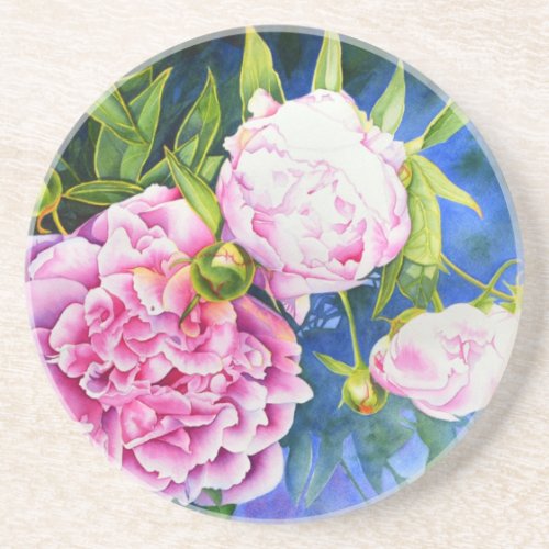 Elegant pink white classic watercolor floral drink coaster