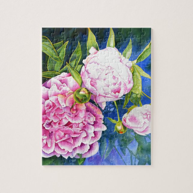 Elegant pink white classic watercolor floral jigsaw puzzle (Vertical)