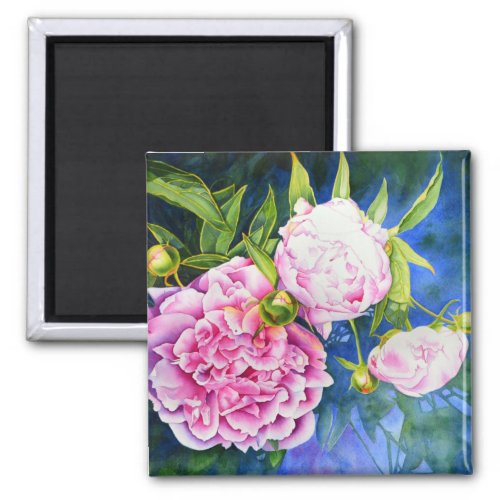 Elegant pink white classic watercolor floral magnet