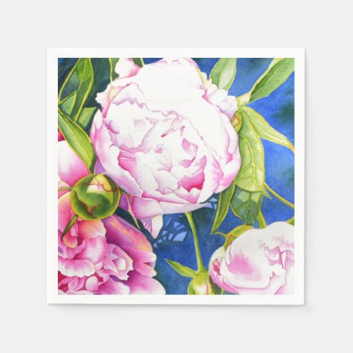 Elegant pink white classic watercolor floral paper napkins