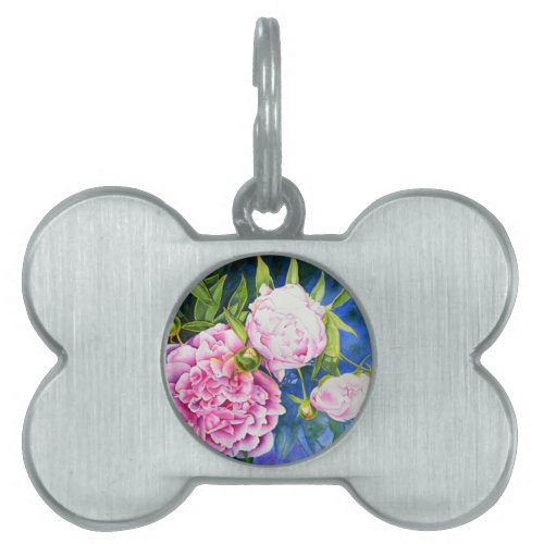 Elegant pink white classic watercolor floral pet tag