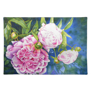 Elegant pink white classic watercolor floral placemat