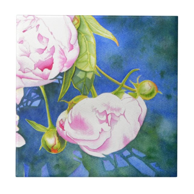 Elegant pink white classic watercolor floral tile (Front)