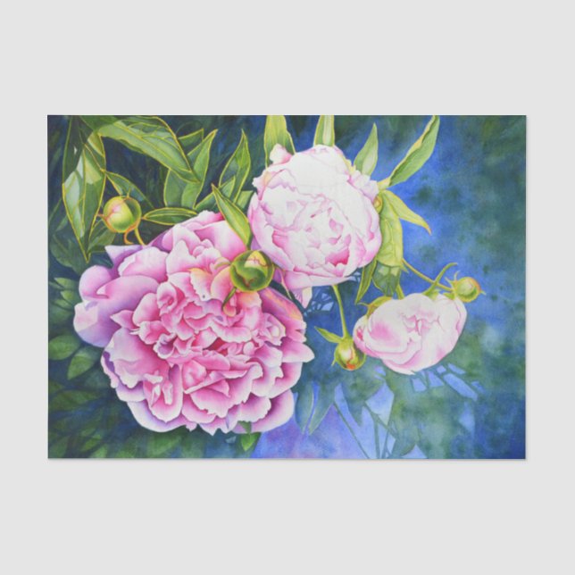 Elegant pink white classic watercolor floral tissue paper (Front)
