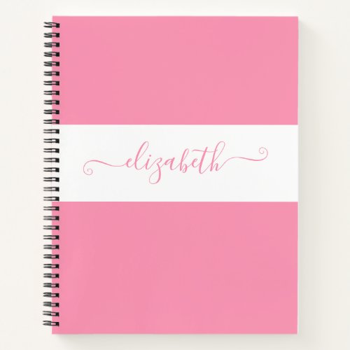 Elegant Pink White Color Block Name Monogram Notebook
