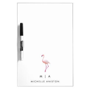 Elegant Pink White Flamingo Monogram Custom Dry Erase Board