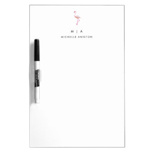 Elegant Pink White  Flamingo    Monogram Custom Dry Erase Board