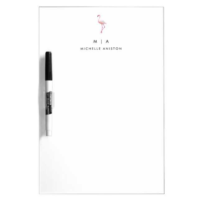 Elegant Pink White  Flamingo  | Monogram Custom Dry Erase Board (Front)