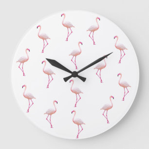 Elegant Pink White  Flamingo    Monogram Custom Large Clock