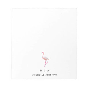 Elegant Pink White Flamingo Monogram Custom Notepad