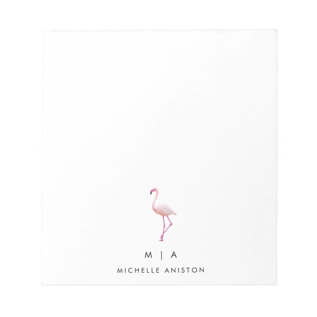 Elegant Pink White  Flamingo  | Monogram Custom Notepad (Front)