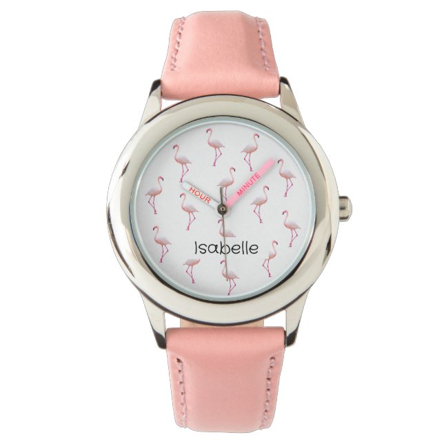 Elegant Pink White  Flamingo  | Monogram Custom Watch (Front)
