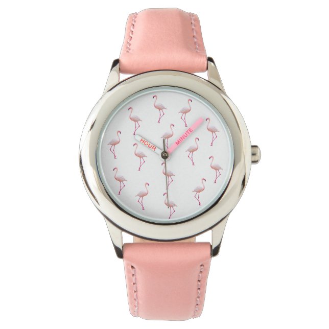 Elegant Pink White  Flamingo  | Monogram Custom Watch (Front)