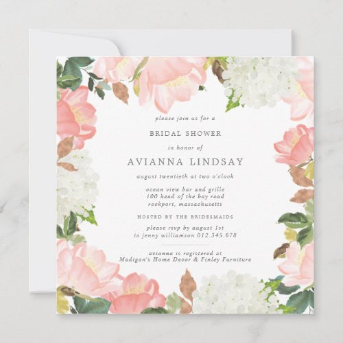 Elegant Pink White Floral Bridal Shower Invitation