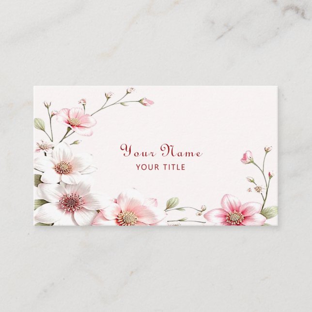 Elegant Pink White Floral Business Card (Front)