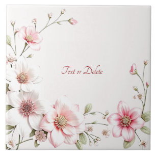 Elegant Pink White Floral Ceramic Tile