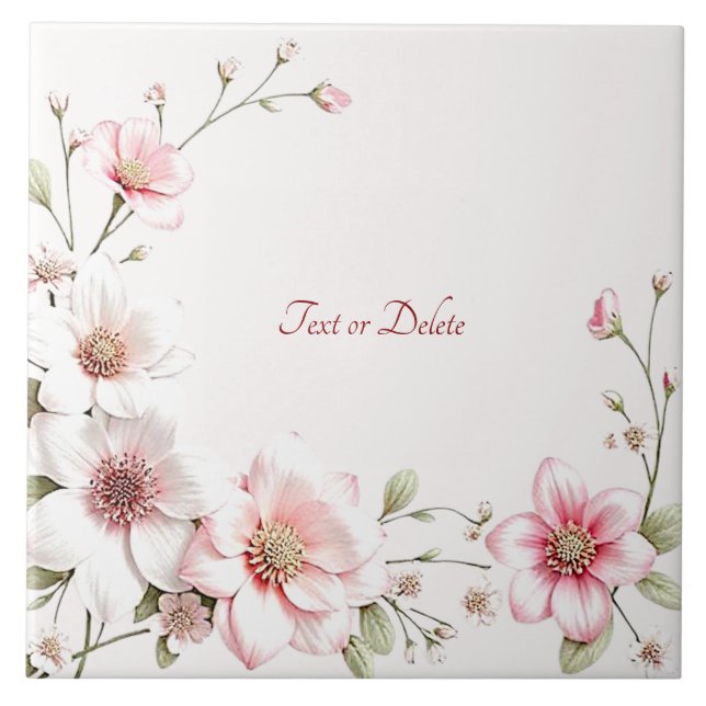 Elegant Pink White Floral Ceramic Tile (Front)