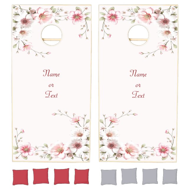 Elegant Pink White Floral Cornhole Set (Set)
