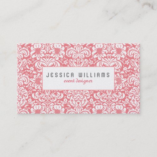 Elegant Pink  White Floral Damasks Business Card