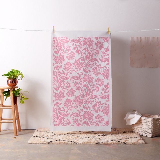 Elegant Pink & White Floral Damasks Fabric (In Situ)