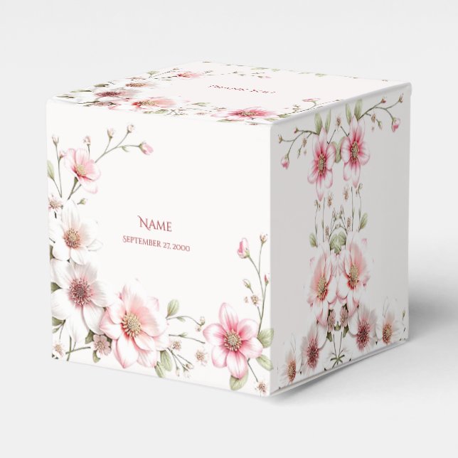 Elegant Pink White Floral Favor Box (Front Side)