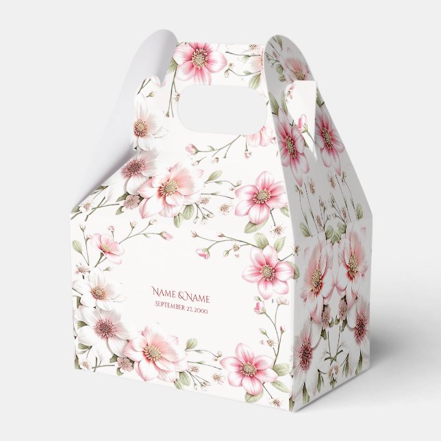 Elegant Pink White Floral Favor Box (Front Side)