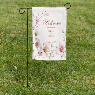 Elegant Pink White Floral Garden Flag