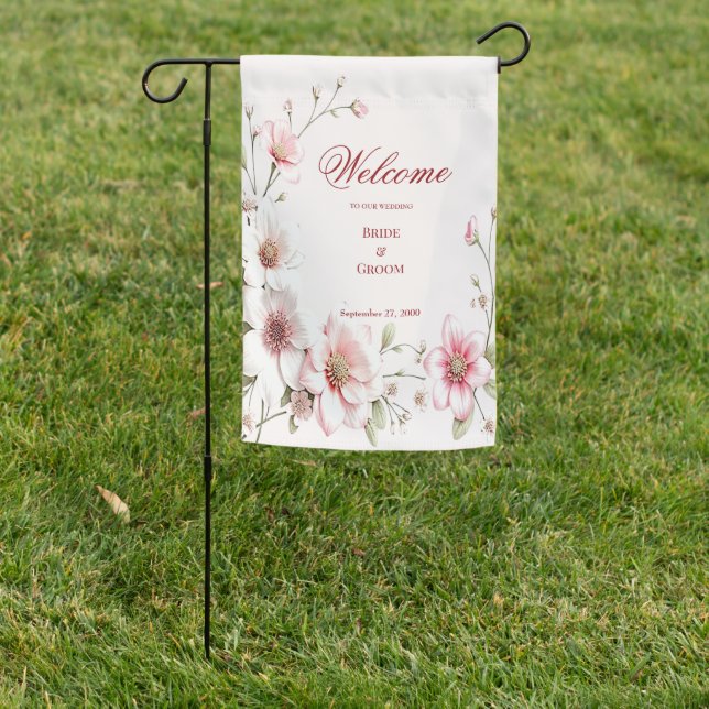 Elegant Pink White Floral Garden Flag (In SItu)