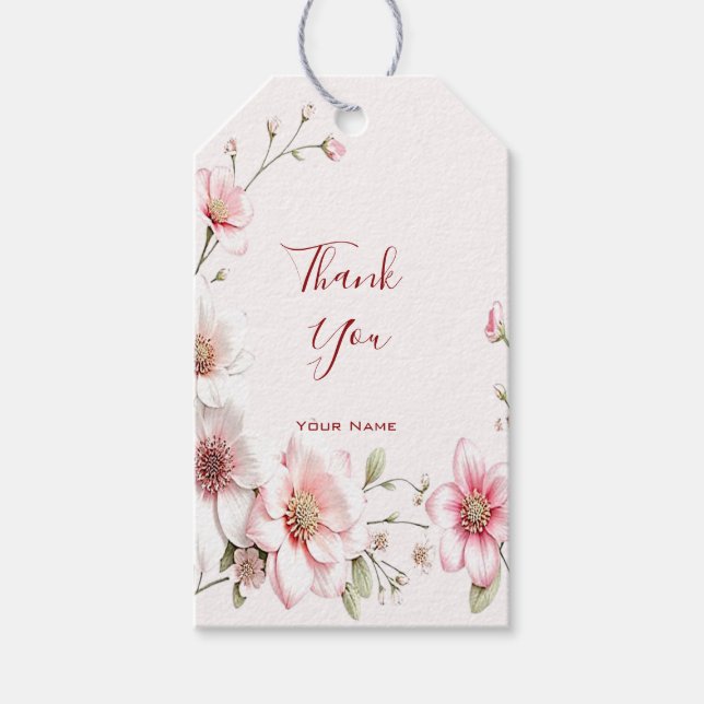 Elegant Pink White Floral Gift Tag (Front)