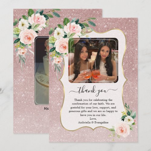 Elegant Pink White Floral Gold Photo Confirmation 
