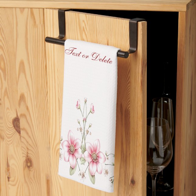 Elegant Pink White Floral Kitchen Towel (Thirds Fold)