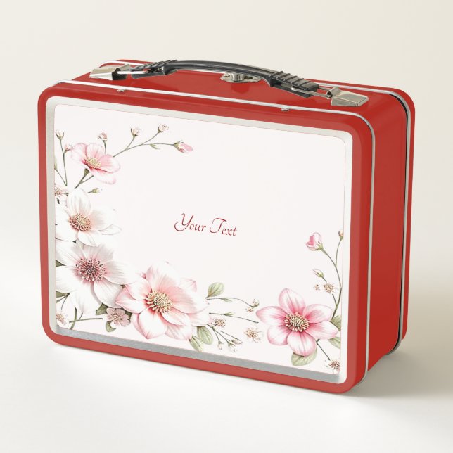 Elegant Pink White Floral Lunchbox (Back)