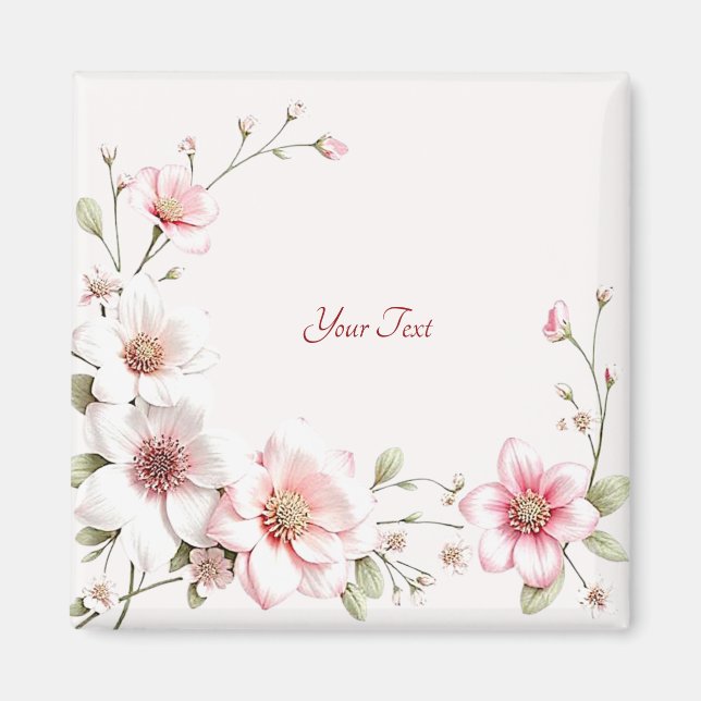 Elegant Pink White Floral Magnet (Front)
