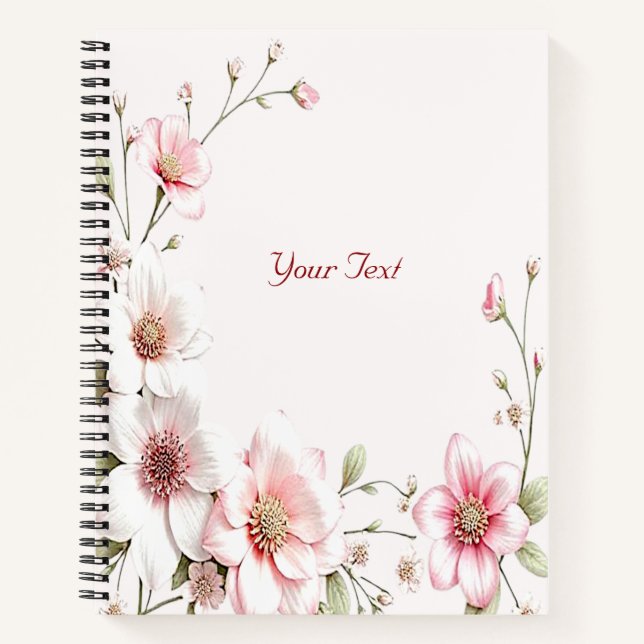 Elegant Pink White Floral Notebook (Front)