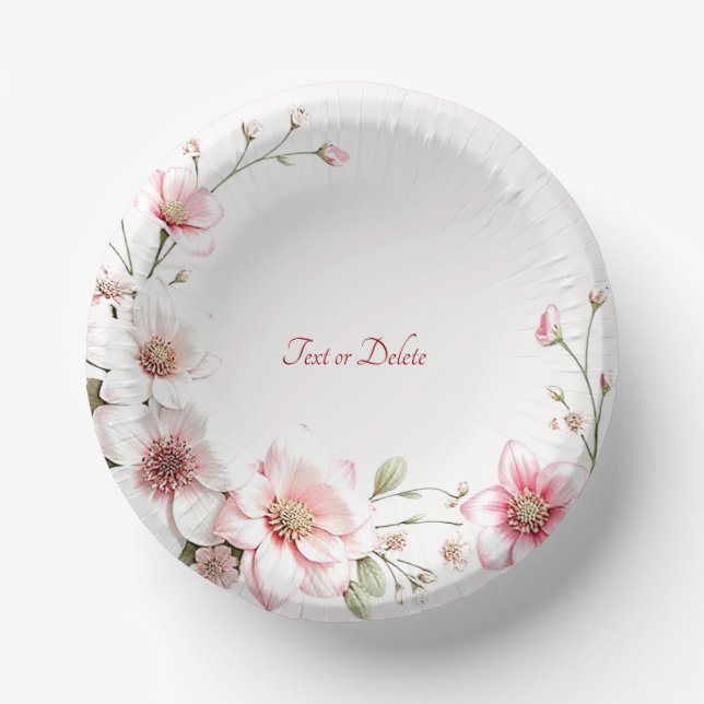 Elegant Pink White Floral Paper Bowls (Front)