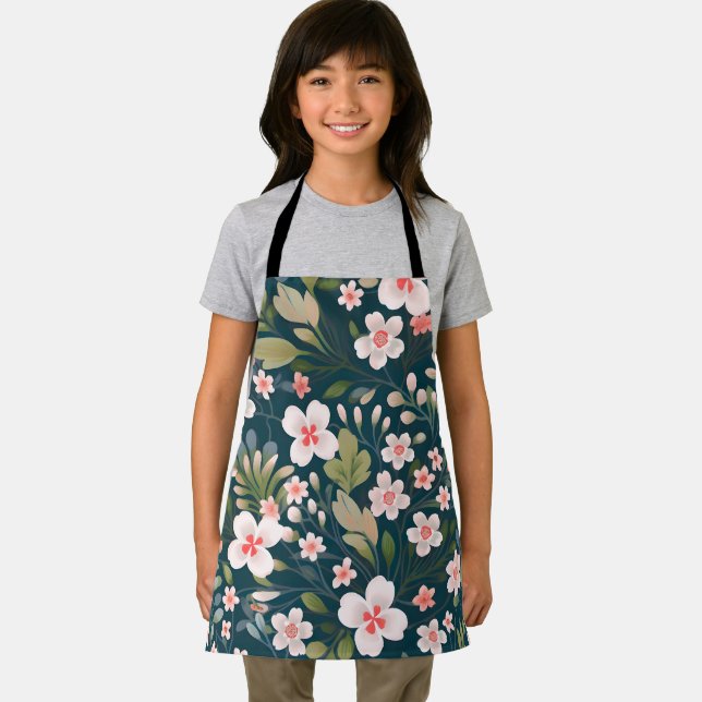 Elegant Pink & White Floral Pattern  Apron (Insitu)