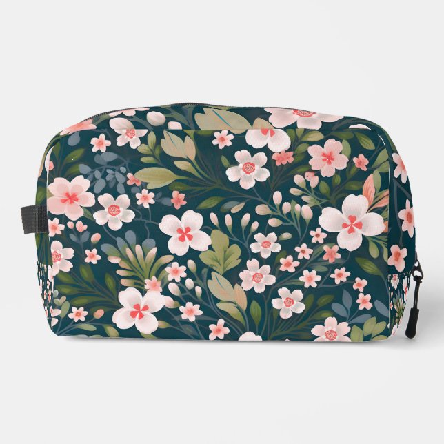 Elegant Pink & White Floral Pattern  Dopp Kit (Front)