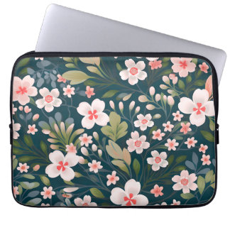 Elegant Pink & White Floral Pattern Laptop Sleeve