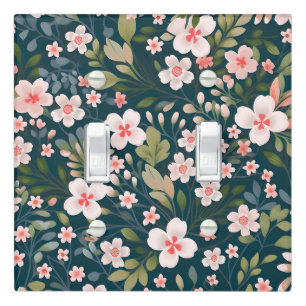 Elegant Pink & White Floral Pattern Light Switch Cover
